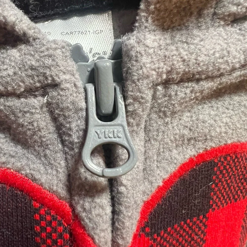 Carter's Girl's 6 Mos Grey With Red‎ Buffalo Plaid Heart Jacket With Lined Hood